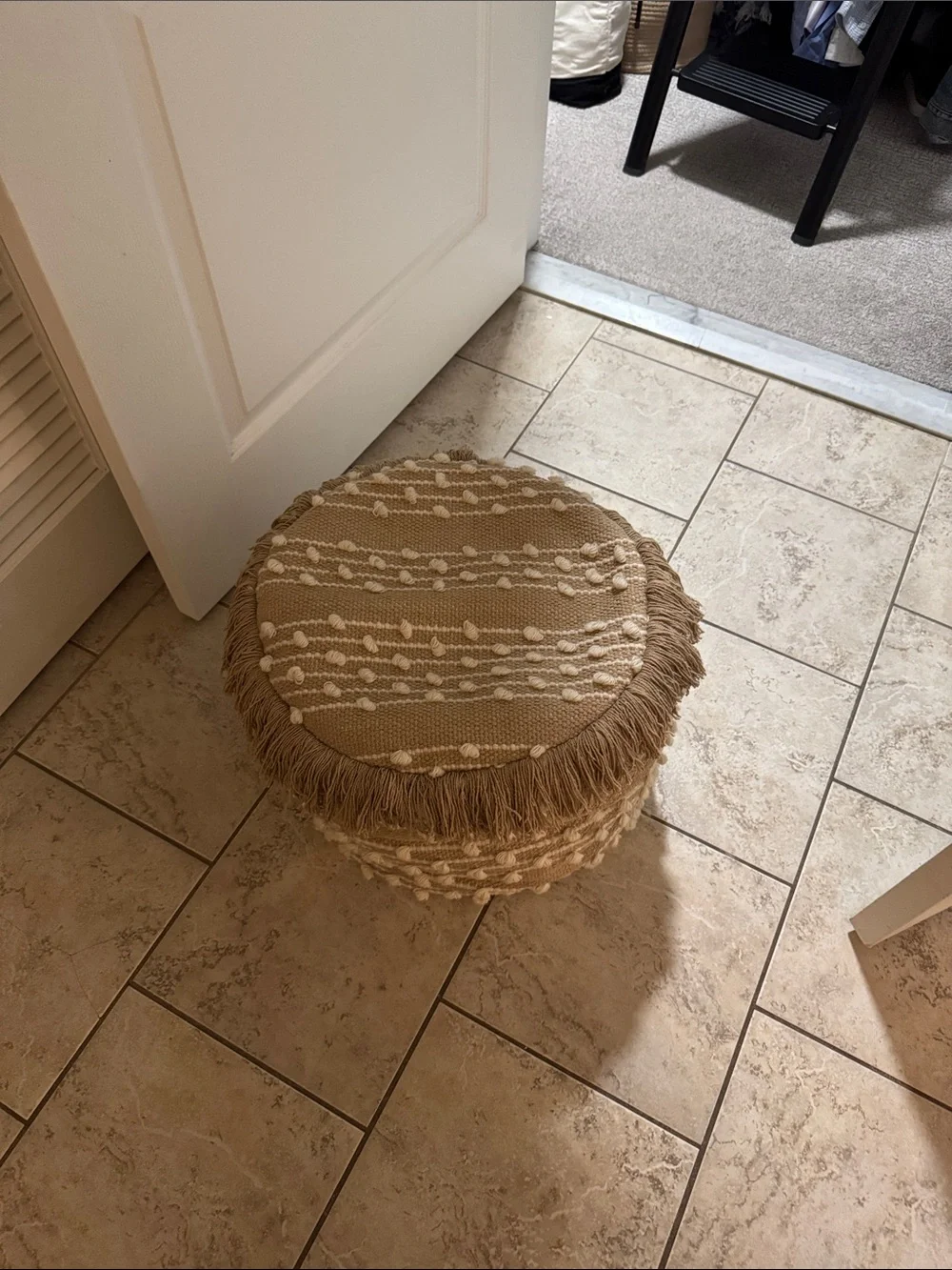 Round Boho Pom-Pom Fringe Bean Bag Pouf